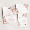 Dusty Pink Wedding Invitation Card Template | Floral Wedding Set Printable | Dusty Roses Boho Arch