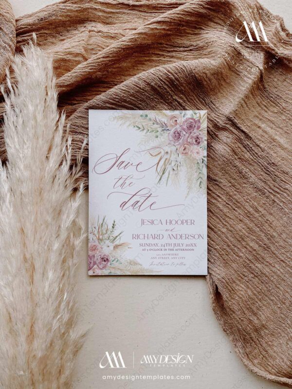 Blush Pink Floral Save The Date Card E043