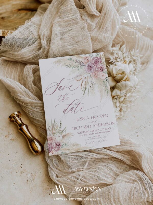 Blush Pink Floral Save The Date Card E043