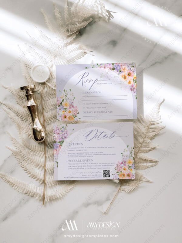 Floral Wedding Invitation Card Printable | Purple Peach Wedding Invite Template Floral Wedding Invitation Card Printable | Purple Peach Wedding Invite Template