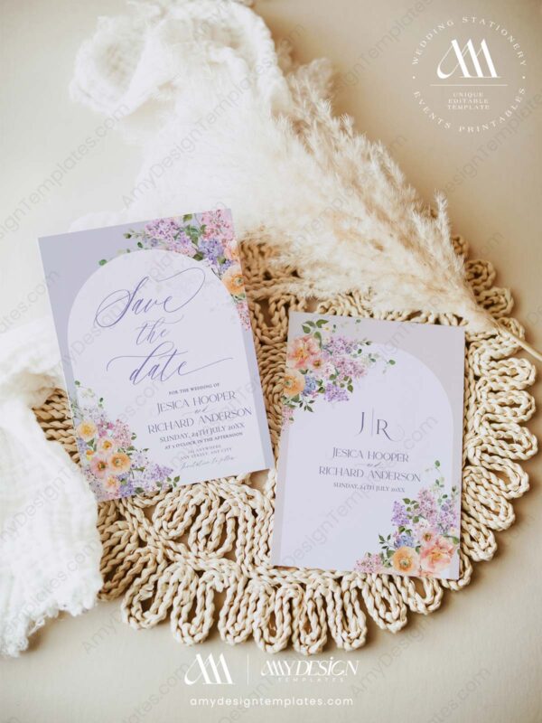 Purple Floral Wedding Save The Date Card E045