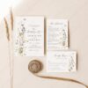 Wildflower Wedding Invitations Template Set | Minimalist Wedding Invite Card Wildflower Wedding Invitations Template Set | Minimalist Wedding Invite Card