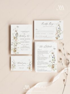 Wildflower Wedding Invitation Template, Botanical Wedding Invitations
