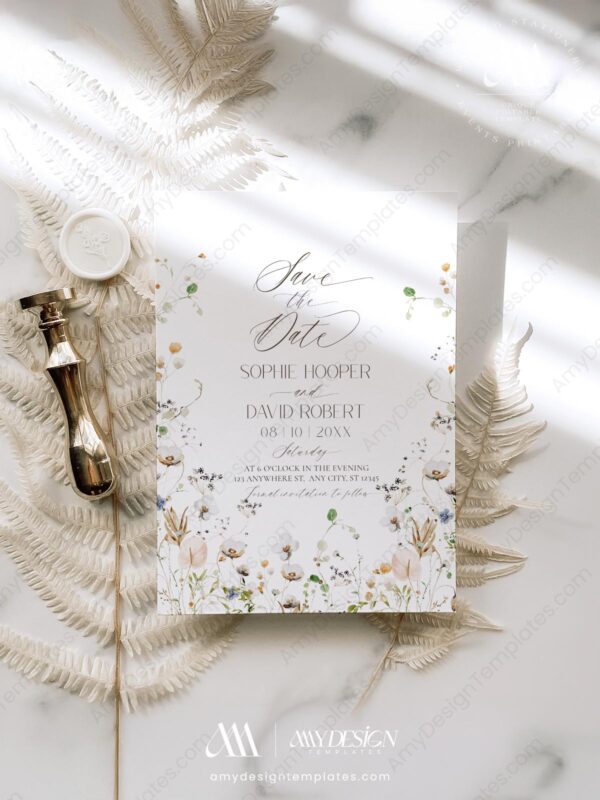 Elegant Wildflower Save The Date Template with Photo E047