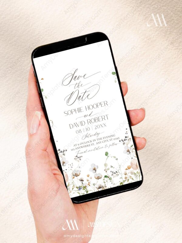 Elegant Wildflower Save The Date Template with Photo E047