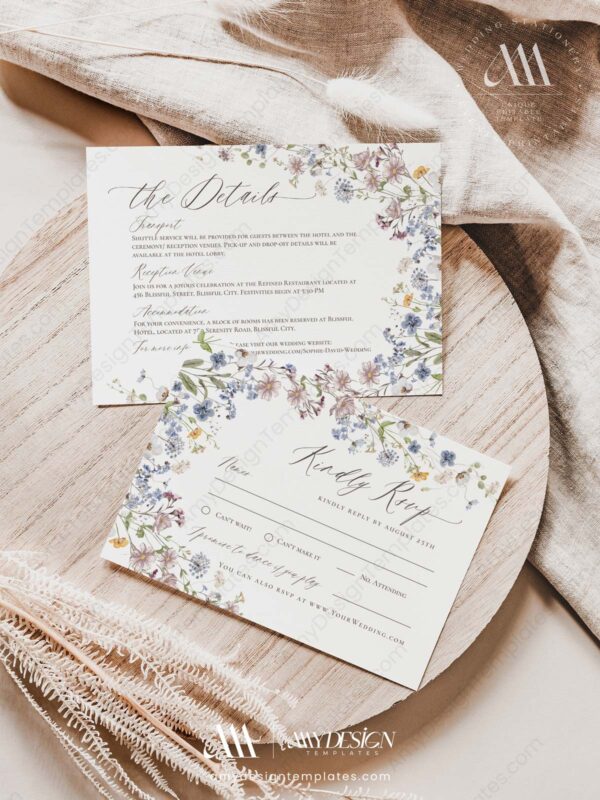 Meadow Wildflower Wedding Invitation Card | Boho Floral Wedding Templates