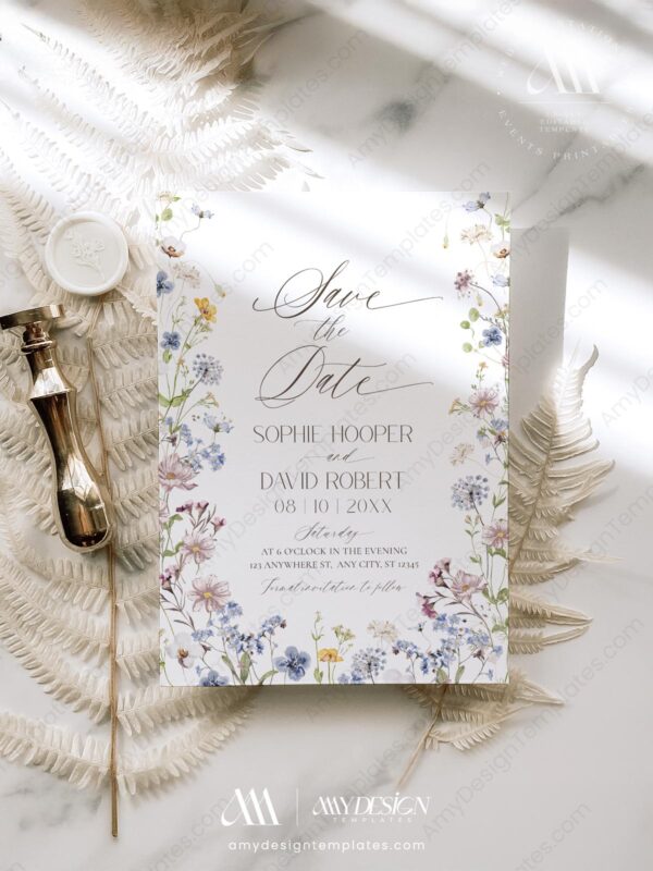 Meadow Wildflower Wedding Invitation Card | Boho Floral Wedding Templates