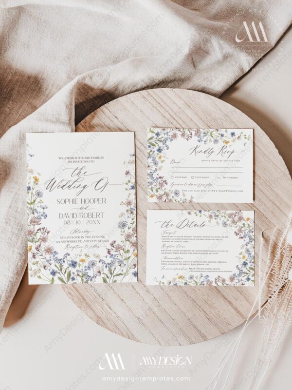 Meadow Wildflower Wedding Invitation Card | Boho Floral Wedding Templates