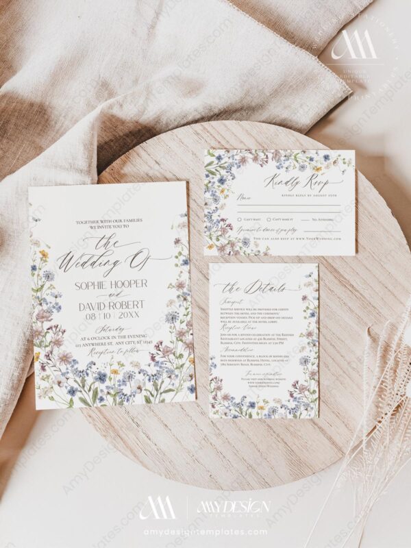 Meadow Wildflower Wedding Invitation Card | Boho Floral Wedding Templates