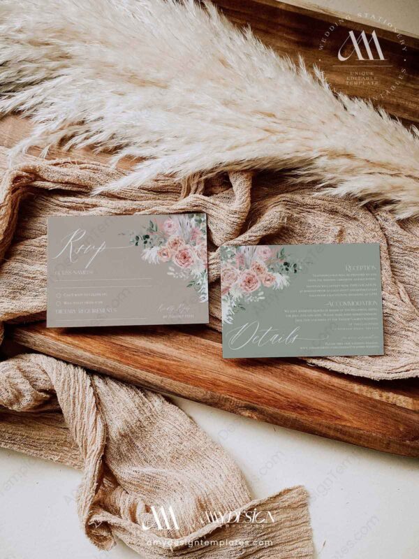 Pink Floral Wedding Invitations Suite | Boho Dusty Roses Wedding Printable | Bohemian Rustic Wedding Pink Floral Wedding Invitations Suite | Boho Dusty Roses Wedding Printable | Bohemian Rustic Wedding