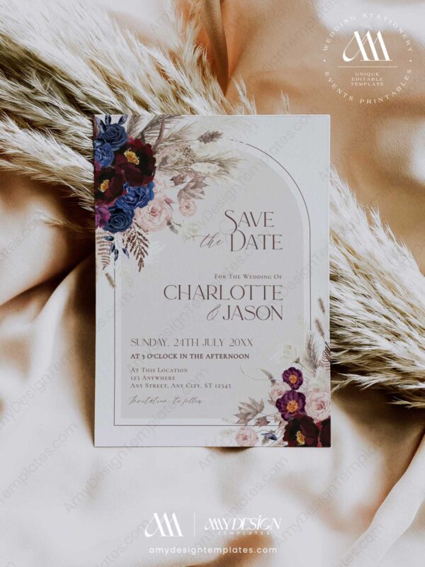 Maroon Burgundy Save the Date E053