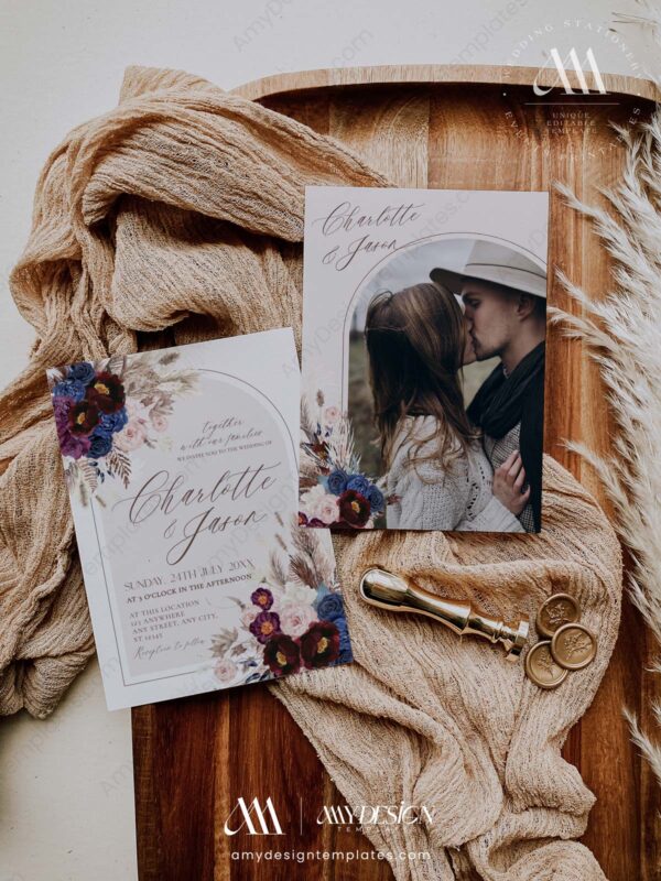 Burgundy Wedding Invitations Suite Template | Wedding Invites Set | Navy Maroon Blush Floral Burgundy Wedding Invitations Suite Template | Wedding Invites Set | Navy Maroon Blush Floral