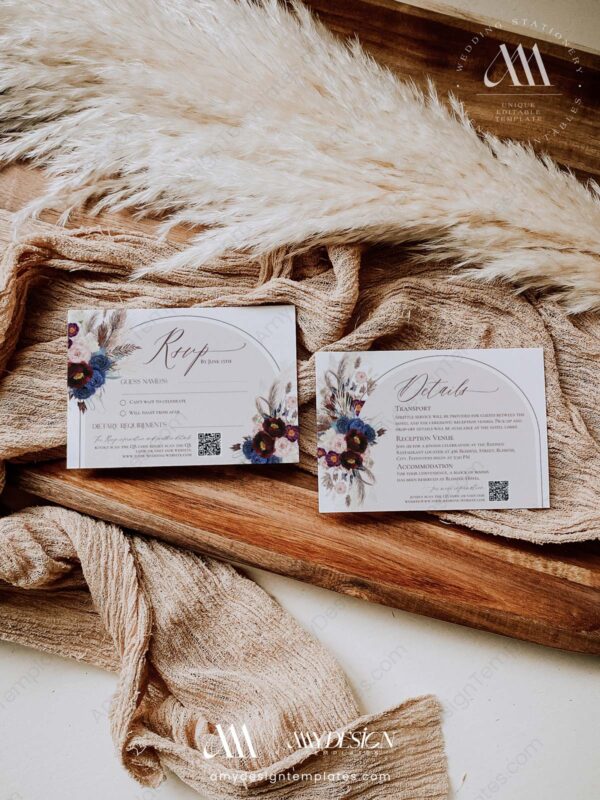 Burgundy Wedding Invitations Suite Template | Wedding Invites Set | Navy Maroon Blush Floral Burgundy Wedding Invitations Suite Template | Wedding Invites Set | Navy Maroon Blush Floral