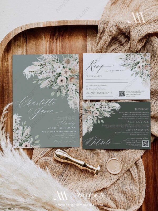 Rustic Greenery Wedding Invitation Card | Sage Green Wedding Set Rustic Greenery Wedding Invitation Card | Sage Green Wedding Set
