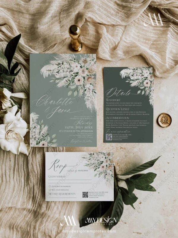 Rustic Greenery Wedding Invitation Card | Sage Green Wedding Set Rustic Greenery Wedding Invitation Card | Sage Green Wedding Set