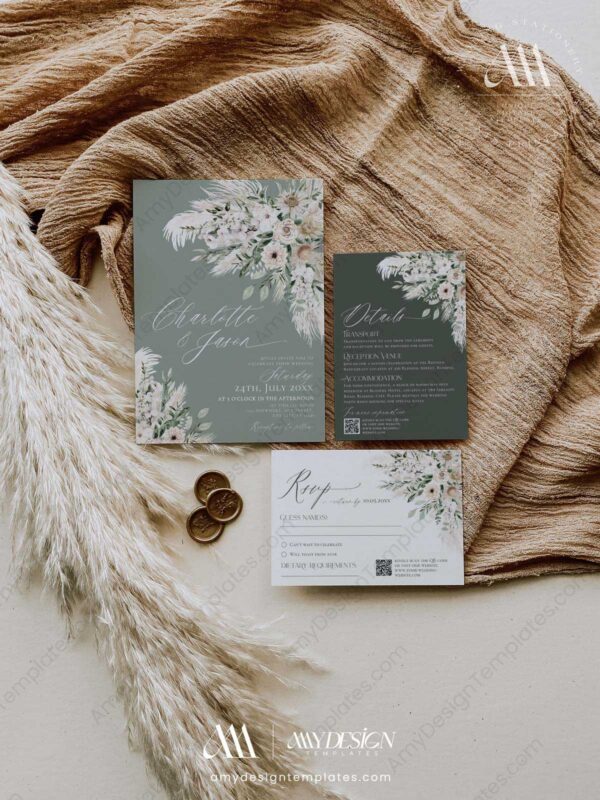 Rustic Greenery Wedding Invitation Card | Sage Green Wedding Set