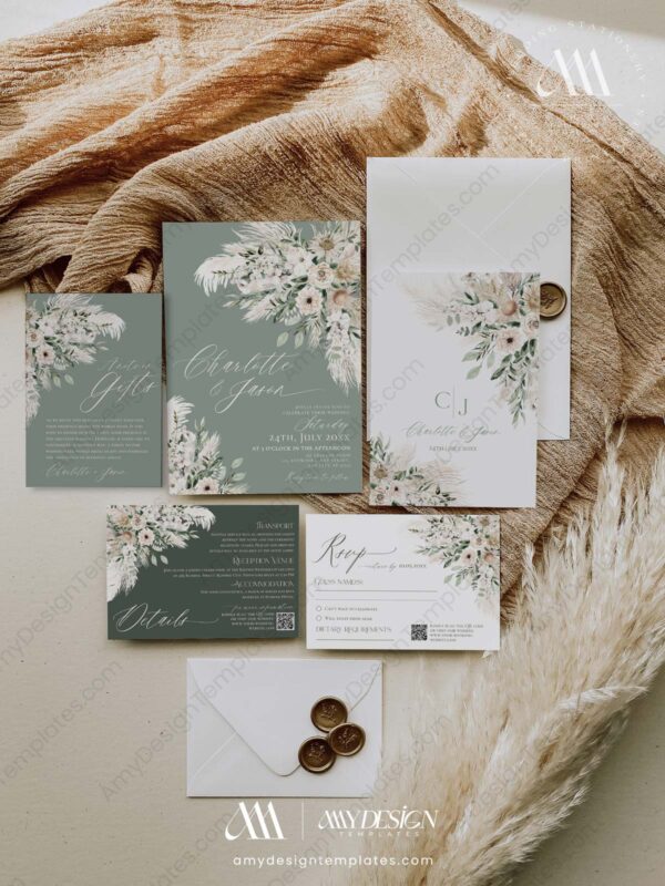 Rustic Greenery Wedding Invitation Card | Sage Green Wedding Set