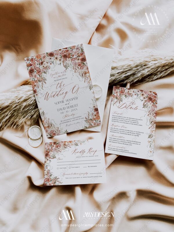 Fall Wedding Invitation Template | Wedding Suite Editable | Terracotta Burnt Orange Fall Wedding Invitation Template | Wedding Suite Editable | Terracotta Burnt Orange