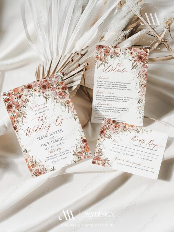 Fall Wedding Invitation Template | Wedding Suite Editable | Terracotta Burnt Orange Fall Wedding Invitation Template | Wedding Suite Editable | Terracotta Burnt Orange