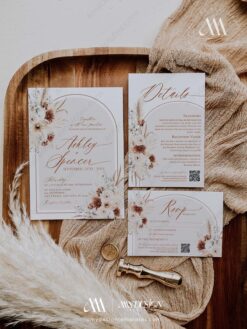 Rustic Wedding Invitation Templates, Boho Terracotta Wedding Invitations Set