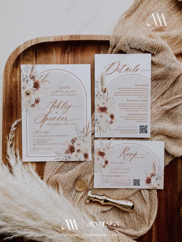 Boho Rustic Wedding Invitations Card Printable | Fall Wedding Invite Template