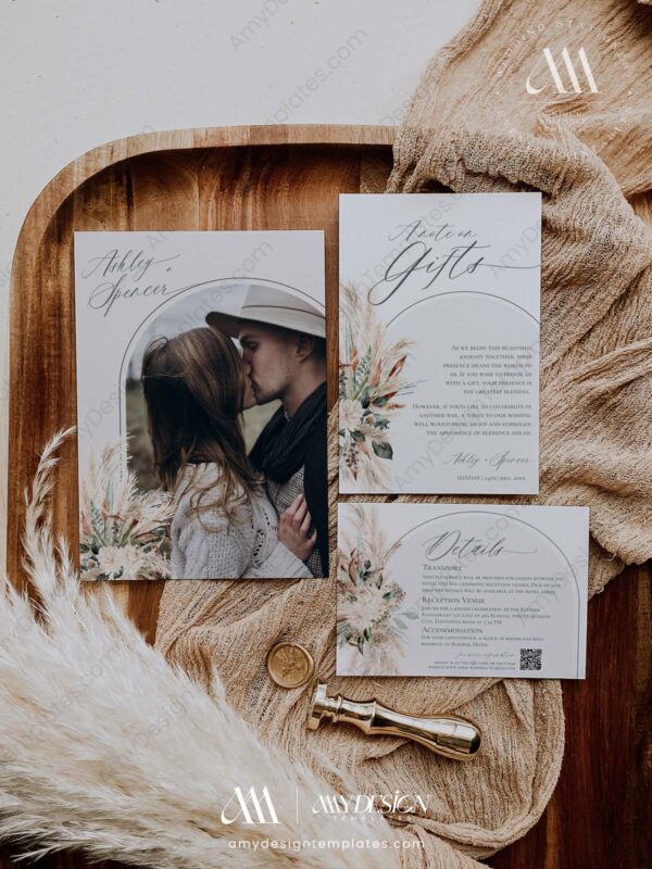 Bohemian Wedding Invitations Card | Rustic Pampas Wedding Invite Suite Bohemian Wedding Invitations Card | Rustic Pampas Wedding Invite Suite