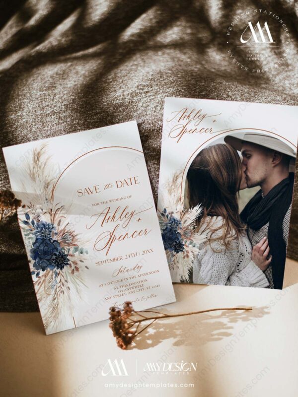 Navy Blue Save The Date Card Template Printable E059