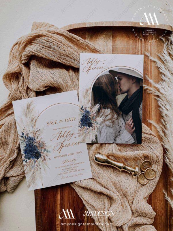 Navy Blue Save The Date Card Template Printable E059