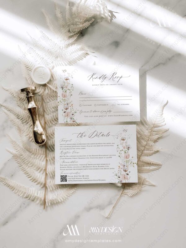 Elegant Wedding Invitation Set Template | Wildflower Wedding Invite Card Elegant Wedding Invitation Set Template | Wildflower Wedding Invite Card