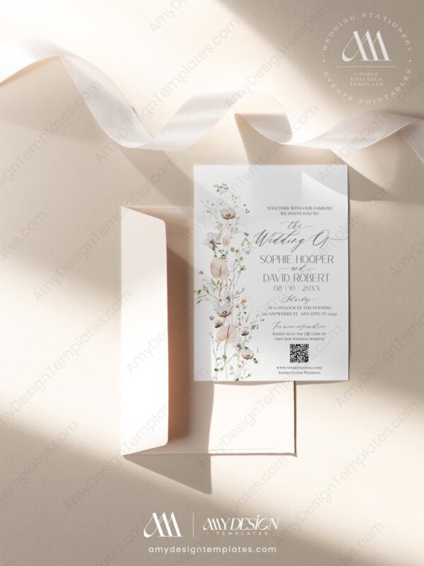 Elegant Wedding Invitation Set Template | Wildflower Wedding Invite Card Elegant Wedding Invitation Set Template | Wildflower Wedding Invite Card