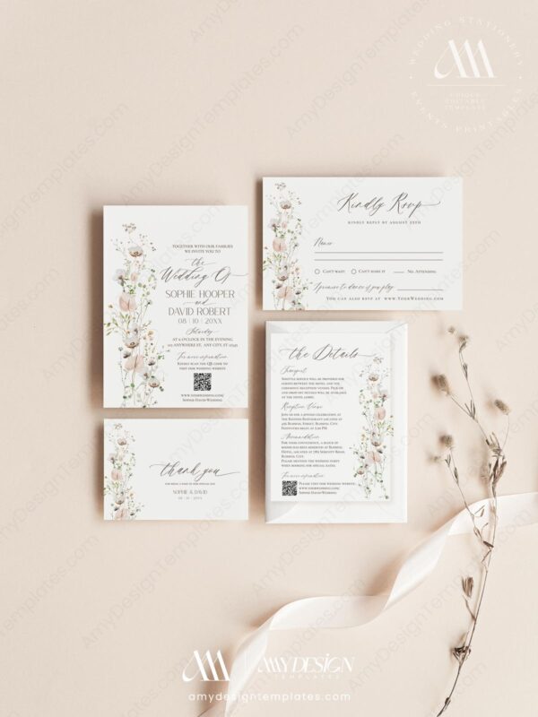 Boho Wildflower Wedding Welcome Sign Template | Welcome To Our Wedding Elegant Wedding Invitation Set Template | Wildflower Wedding Invite Card