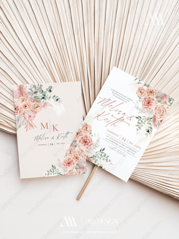 Pink Floral Wedding Invite Set | Boho Dusty Pink Wedding Suite Template | Dusty Rose Eucalyptus Pink Floral Wedding Invite Set | Boho Dusty Pink Wedding Suite Template | Dusty Rose Eucalyptus