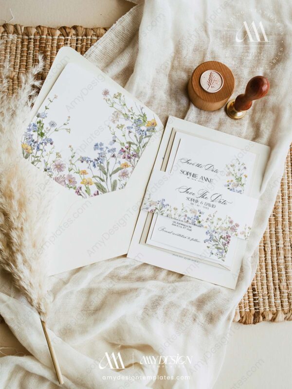 Wildflowers Wedding Invite Template QR Code | Wedding Invitation Card Printable