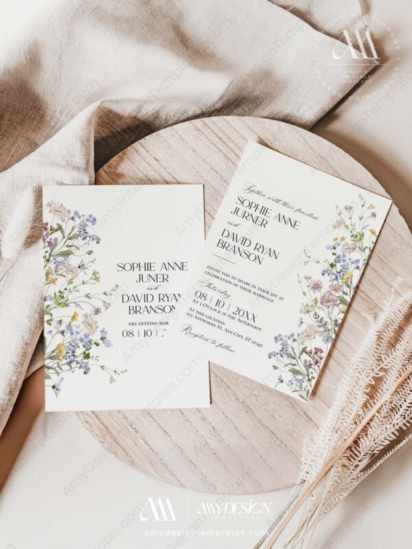 Wildflowers Wedding Invite Template QR Code | Wedding Invitation Card Printable