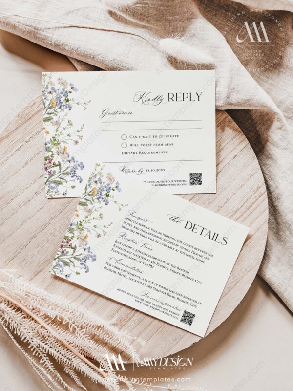 Wildflowers Wedding Invite Template QR Code | Wedding Invitation Card Printable