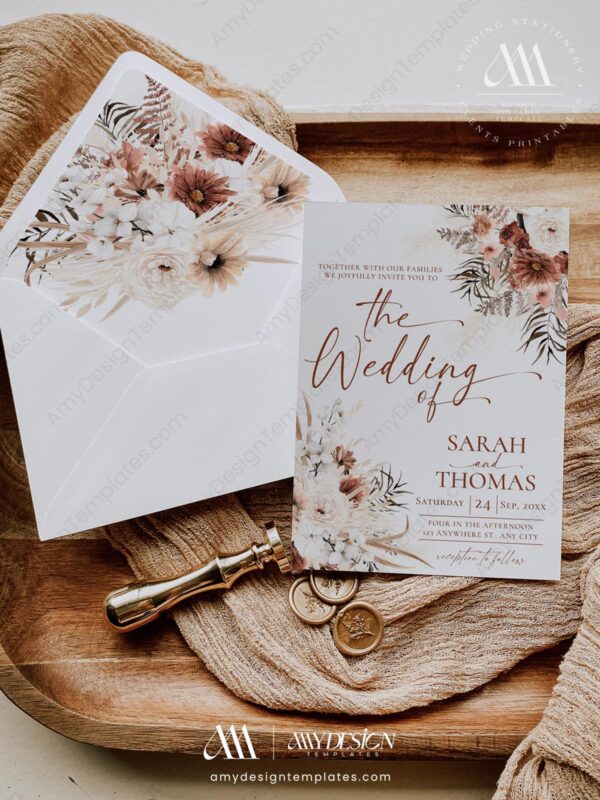 Fall Boho Wedding Invitations Set | Bohemian Wedding RSVP Templates Fall Boho Wedding Invitations Set | Bohemian Wedding RSVP Templates