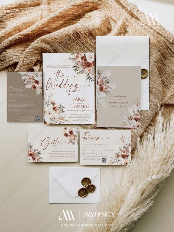 Fall Boho Wedding Invitations Set | Bohemian Wedding RSVP Templates Fall Boho Wedding Invitations Set | Bohemian Wedding RSVP Templates