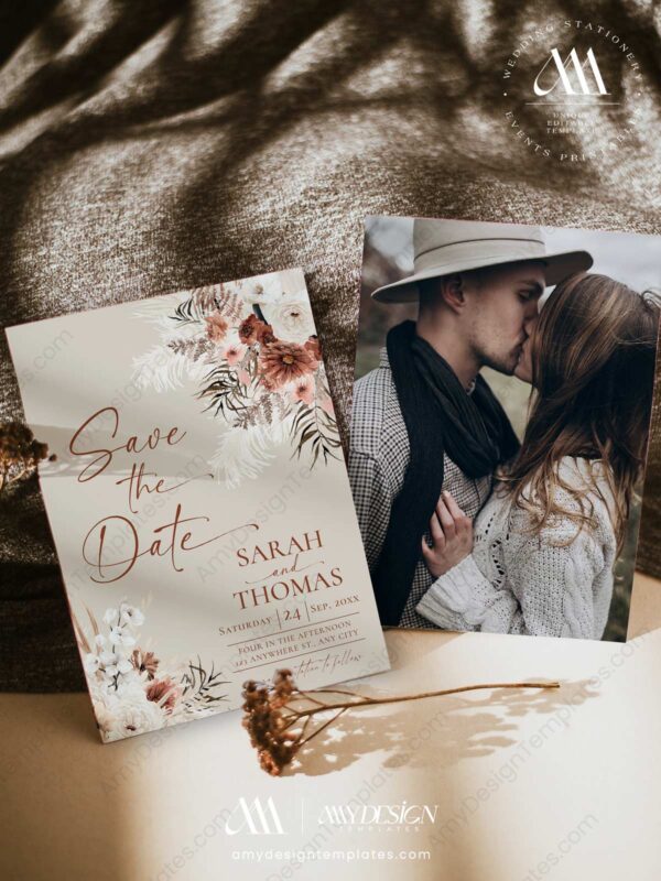 Terracotta Save The Date Card Template | Save The Date Digital Download | Bohemian Rustic Terracotta Save The Date Card Template E069