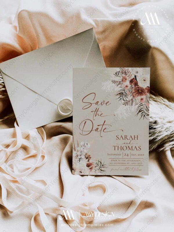 Terracotta Save The Date Card Template | Save The Date Digital Download | Bohemian Rustic Terracotta Save The Date Card Template E069