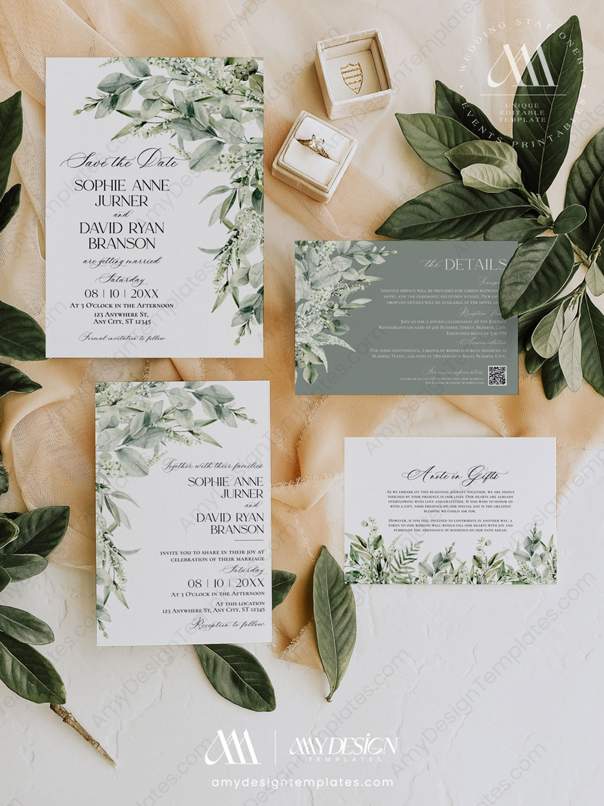 Greenery Rustic Wedding Invitation Template | Sage Green Wedding Suite | Eucalyptus Invite Greenery Rustic Wedding Invitation Template | Sage Green Wedding Suite | Eucalyptus Invite