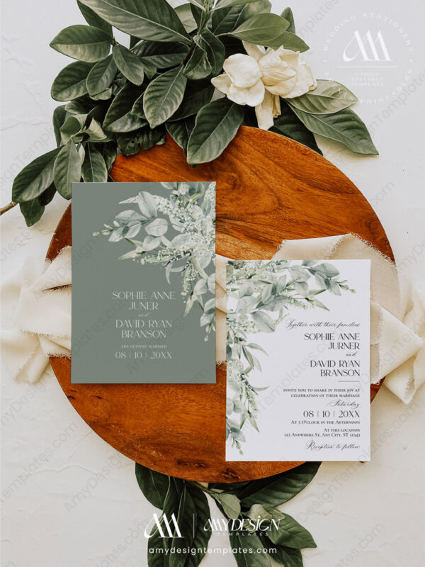 Greenery Rustic Wedding Invitation Template | Sage Green Wedding Suite | Eucalyptus Invite Greenery Rustic Wedding Invitation Template | Sage Green Wedding Suite | Eucalyptus Invite