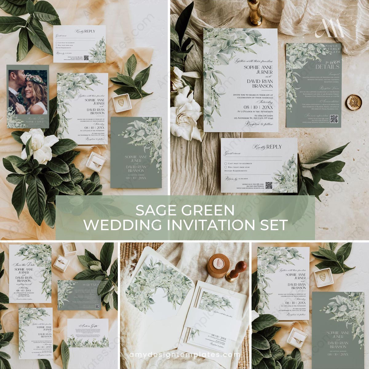 Greenery Rustic Wedding Invitation Template | Sage Green Wedding Suite | Eucalyptus Invite Greenery Rustic Wedding Invitation Template | Sage Green Wedding Suite | Eucalyptus Invite