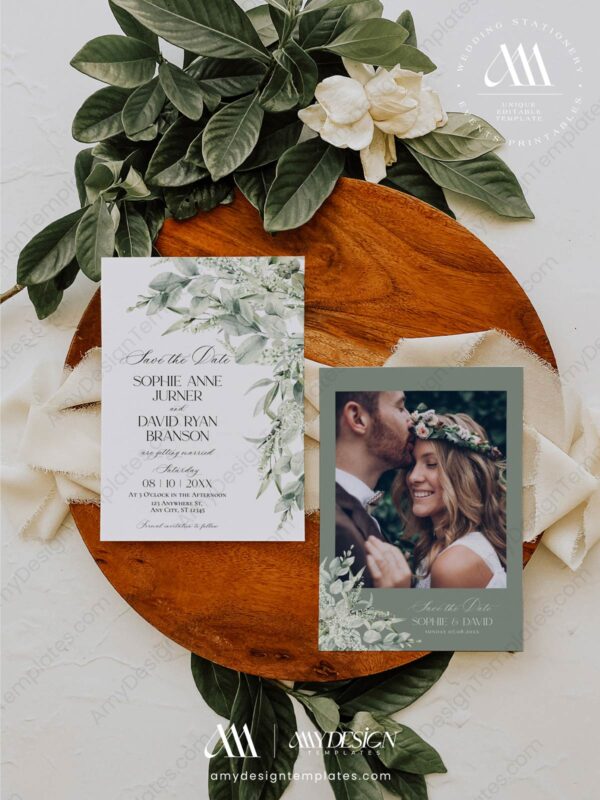 Sage Green Wedding Save The Date E070