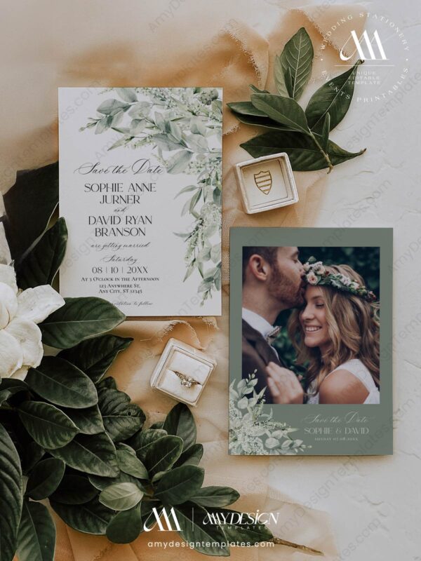 Sage Green Wedding Save The Date E070