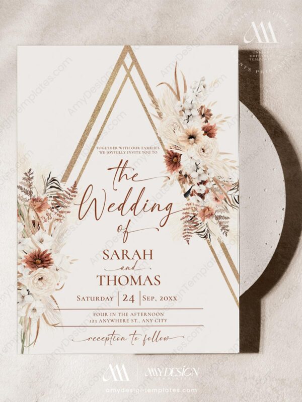 Boho Terracotta Wedding Invitation Suite | Fall Wedding Set Printable