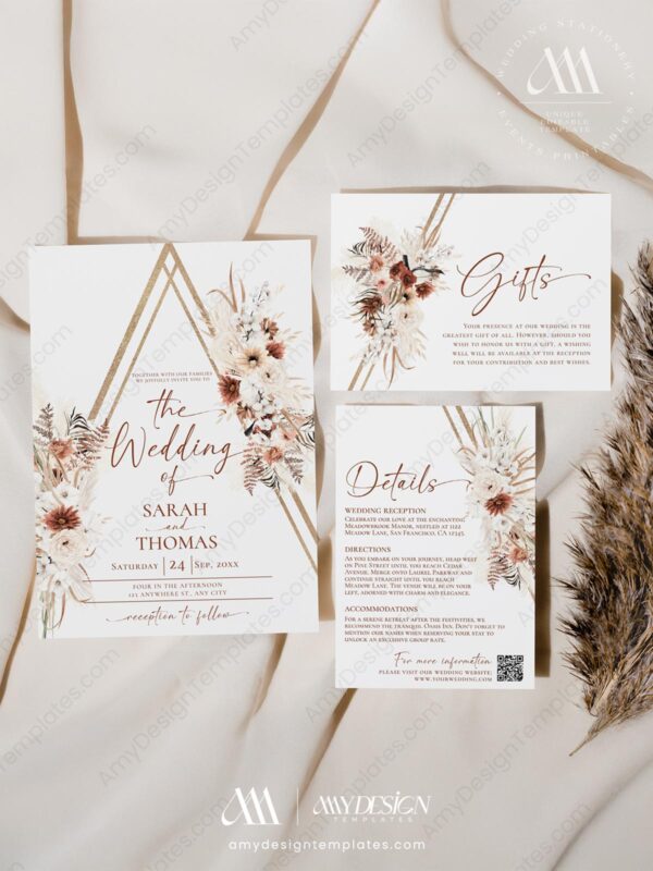 Boho Terracotta Wedding Invitation Suite | Fall Wedding Set Printable Boho Terracotta Wedding Invitation Suite | Fall Wedding Set Printable