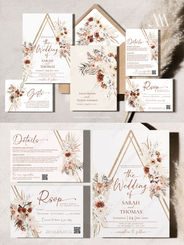 Boho Terracotta Wedding Invitation Suite | Fall Wedding Set Printable Boho Terracotta Wedding Invitation Suite | Fall Wedding Set Printable