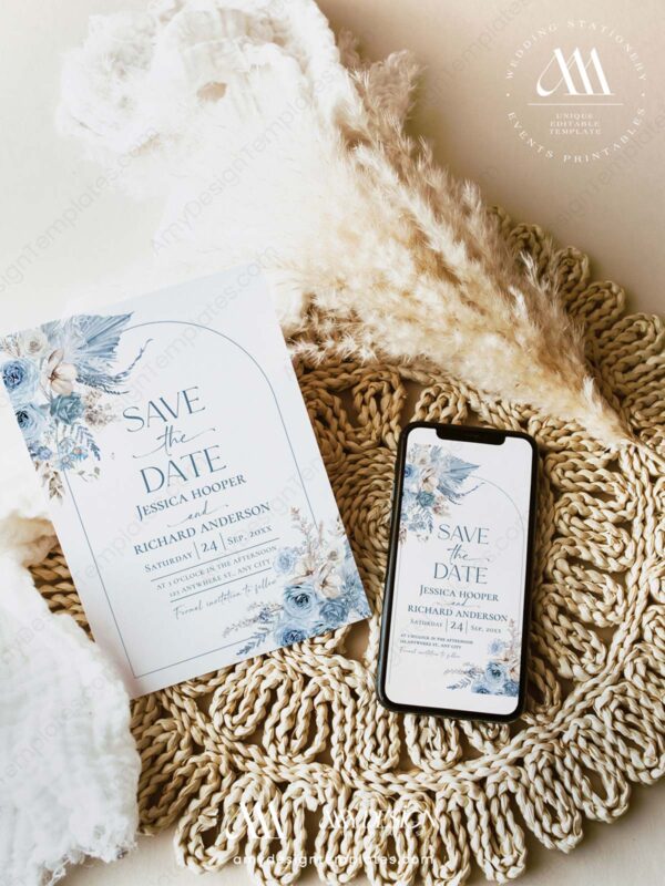 Blue Wedding Save The Dates Template E072