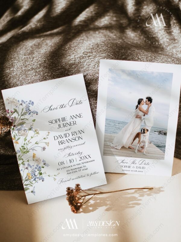 Spring Wildflower Save The Date Cards Template | Photo Colorful Wedding Save The Dates Spring Wildflower Save The Date Cards Template E073