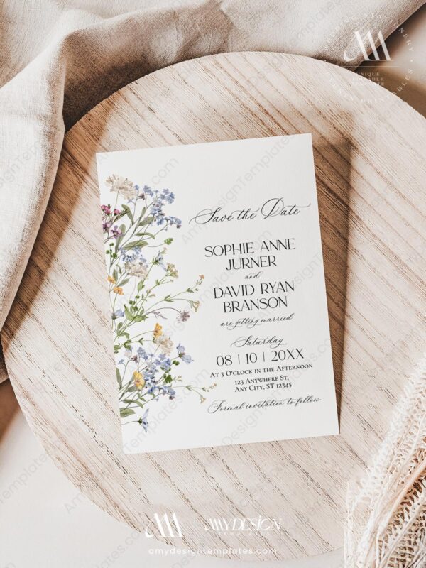 Spring Wildflower Save The Date Cards Template | Photo Colorful Wedding Save The Dates Spring Wildflower Save The Date Cards Template E073